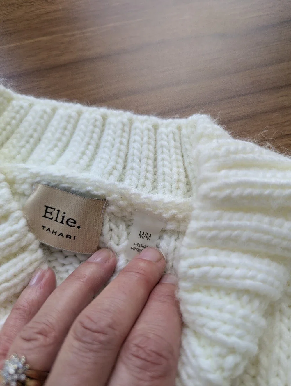 Elie. Tahari Cream Cable Sweater - Picture 6 of 7